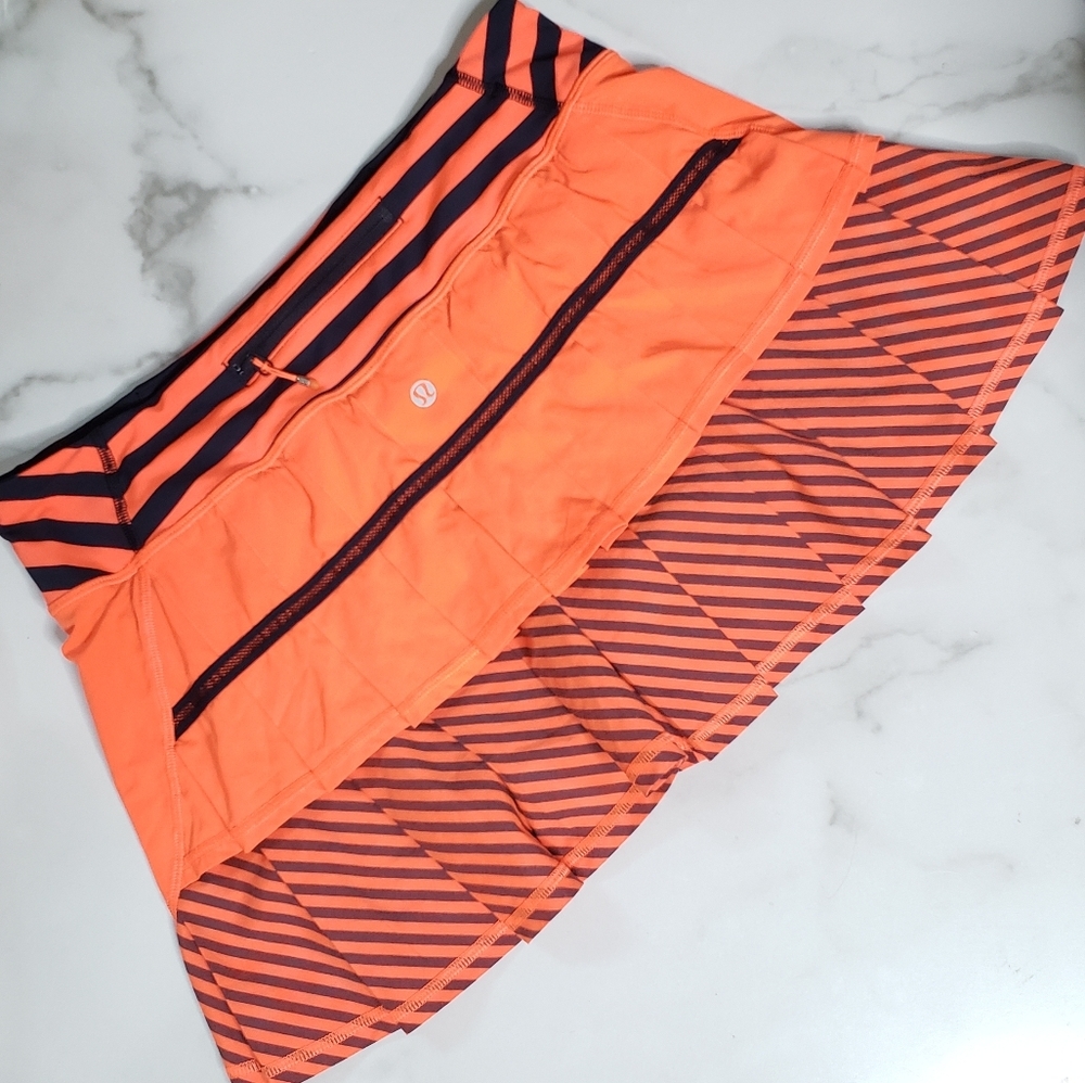 Lululemon Run Pace Setter Skirt, Skort Light Flare Inkwell Orange Blue Sz 6